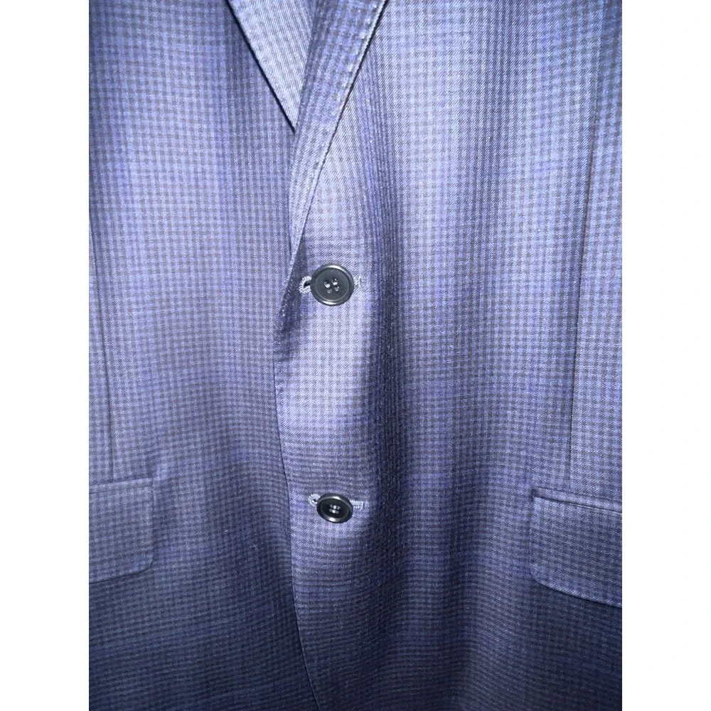 CANALI Suit Jacket Men's 44L Dual Vent 100% Wool Blue Windowpane 54L EU Coat